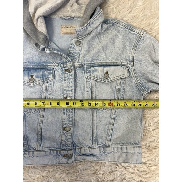 Free People Brando Denim Jean Jacket Hoodie in Malta Wash Women’s Size Large - Picture 6 of 10